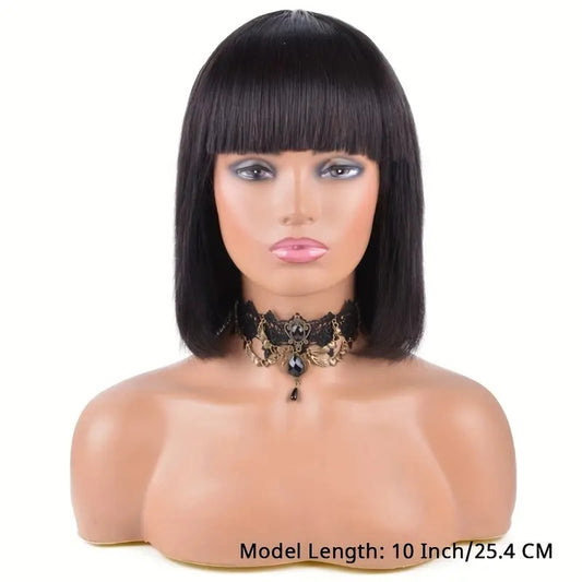 Brazilian Remy Straight Short Human Hair with Bangs