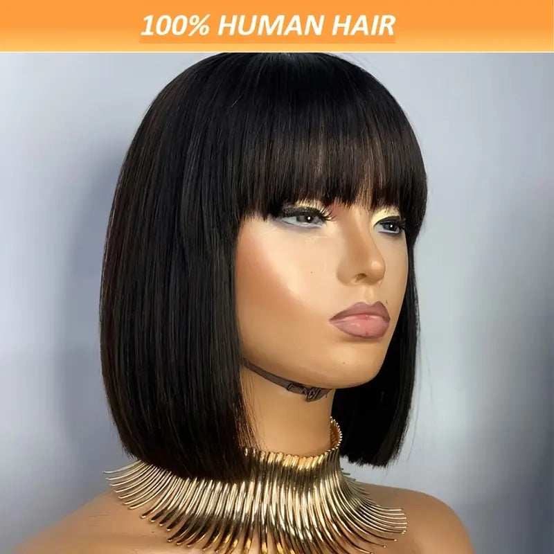 Brazilian Remy Straight Short Human Hair with Bangs