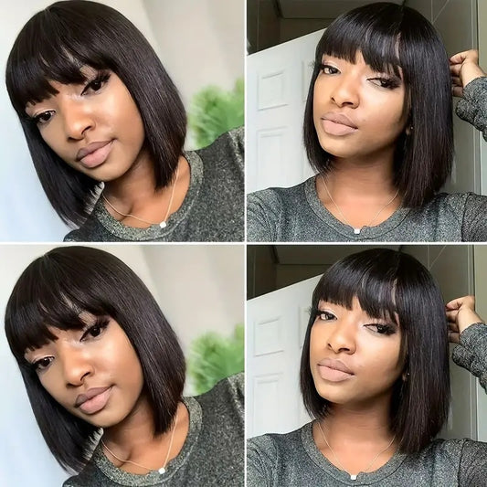 Brazilian Remy Straight Short Human Hair with Bangs