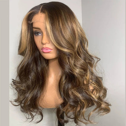 Medium Brown Big Curly Wavy Human Hair Wig
