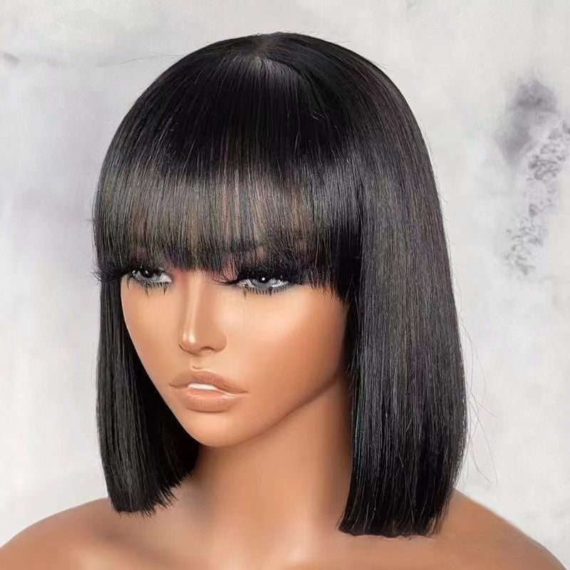 Straight Bob with Bangs Realistic Looking Lace