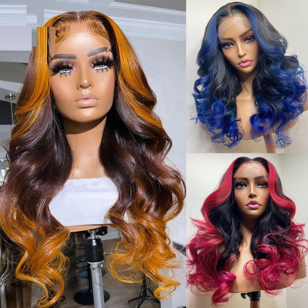 Gradient Orange Yellow Blue and Green Highlighted Wig
