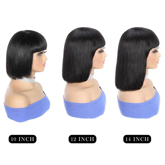 Straight Bob with Bangs Realistic Looking Lace