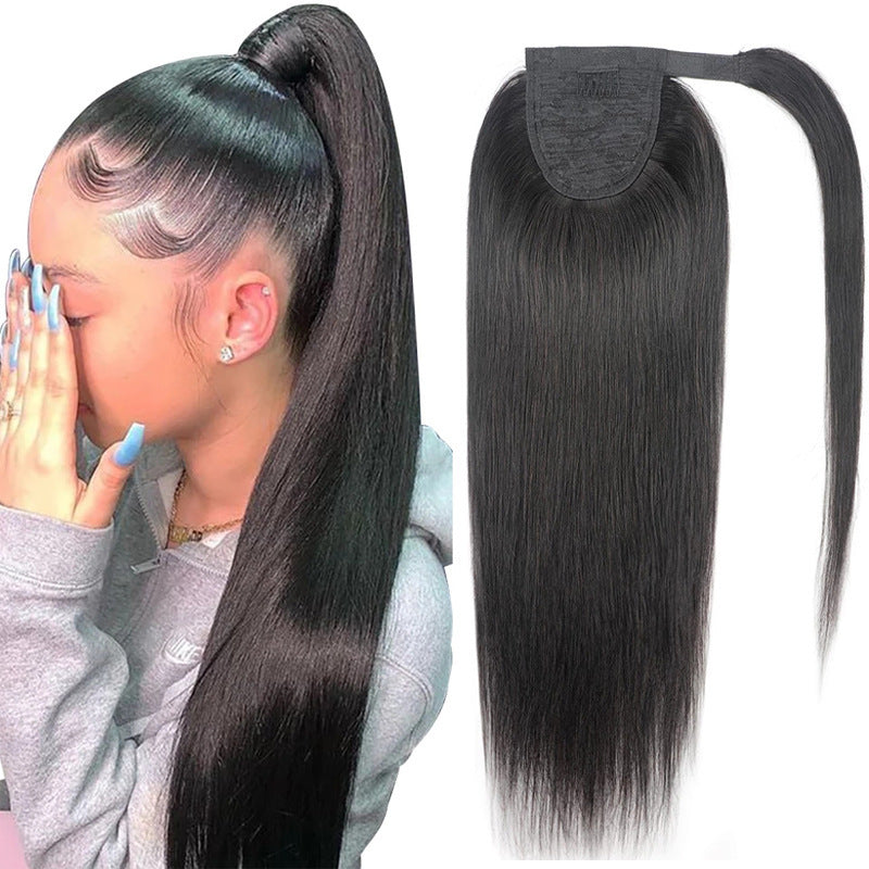Natural Black Velcro Ponytail Straight