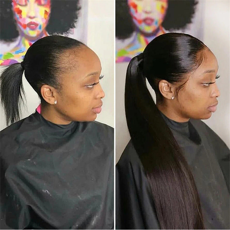 Natural Black Velcro Ponytail Straight