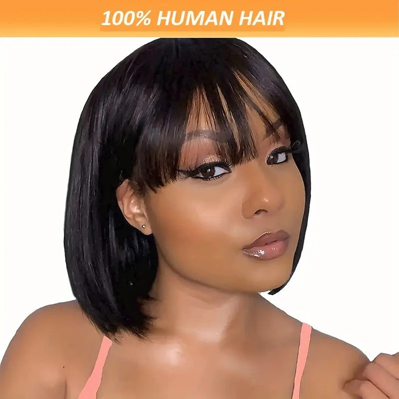 Brazilian Remy Straight Short Human Hair with Bangs