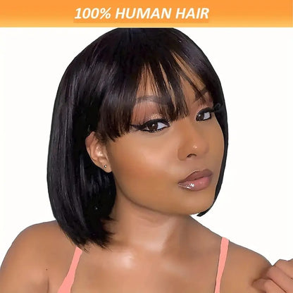 Brazilian Remy Straight Short Human Hair with Bangs
