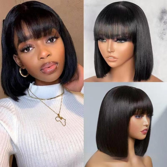 Straight Bob with Bangs Realistic Looking Lace