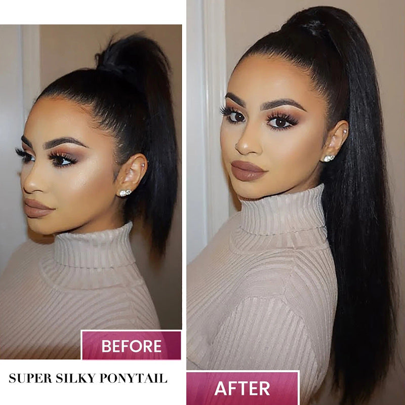 Natural Black Velcro Ponytail Straight