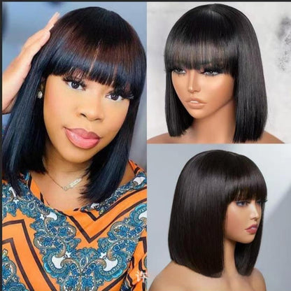 Straight Bob with Bangs Realistic Looking Lace